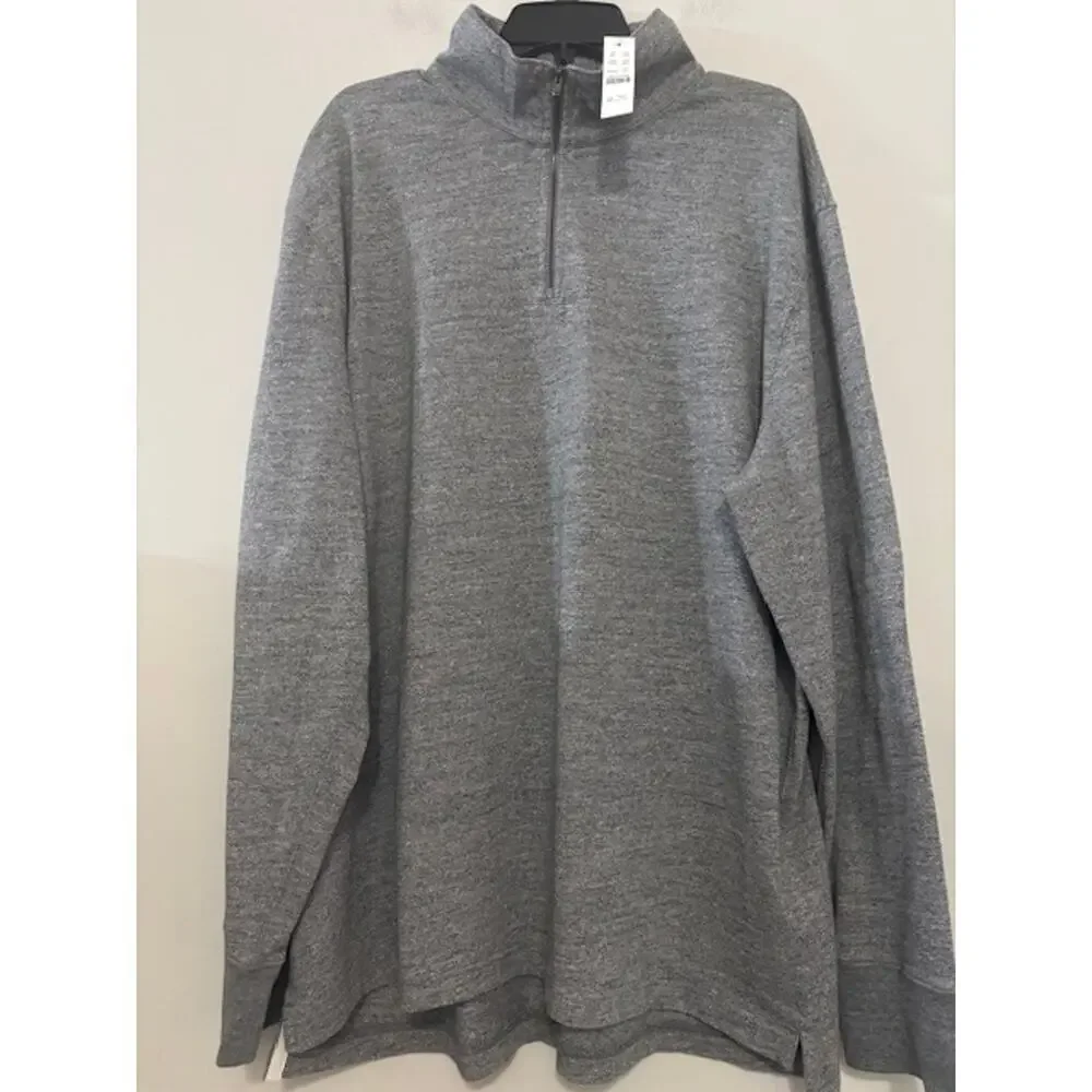 J. Crew Quarter Zip Pullover Men's 2XL XXL Gray 100% Cotton Sweater NWT